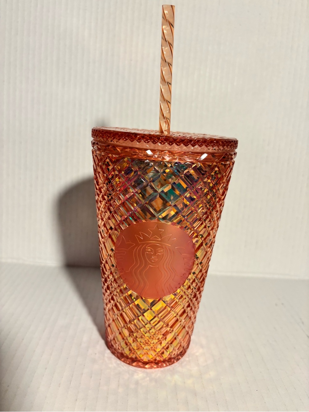 Starbucks Iridescent Copper-Pink Faceted Tumbler with Straw
